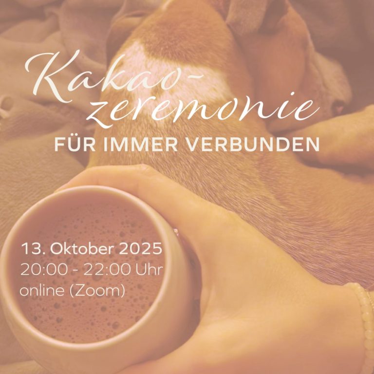 Ankündigung Kakaozeremonie Kakaozeremonie-Ankündigung mit Datum und Online-Teilnahmeinformationen.