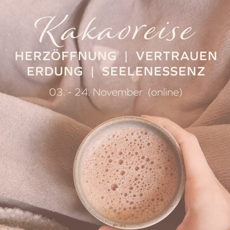 Ankündigung Kakaozeremonie Kakaozeremonie-Ankündigung mit Datum und Online-Teilnahmeinformationen.